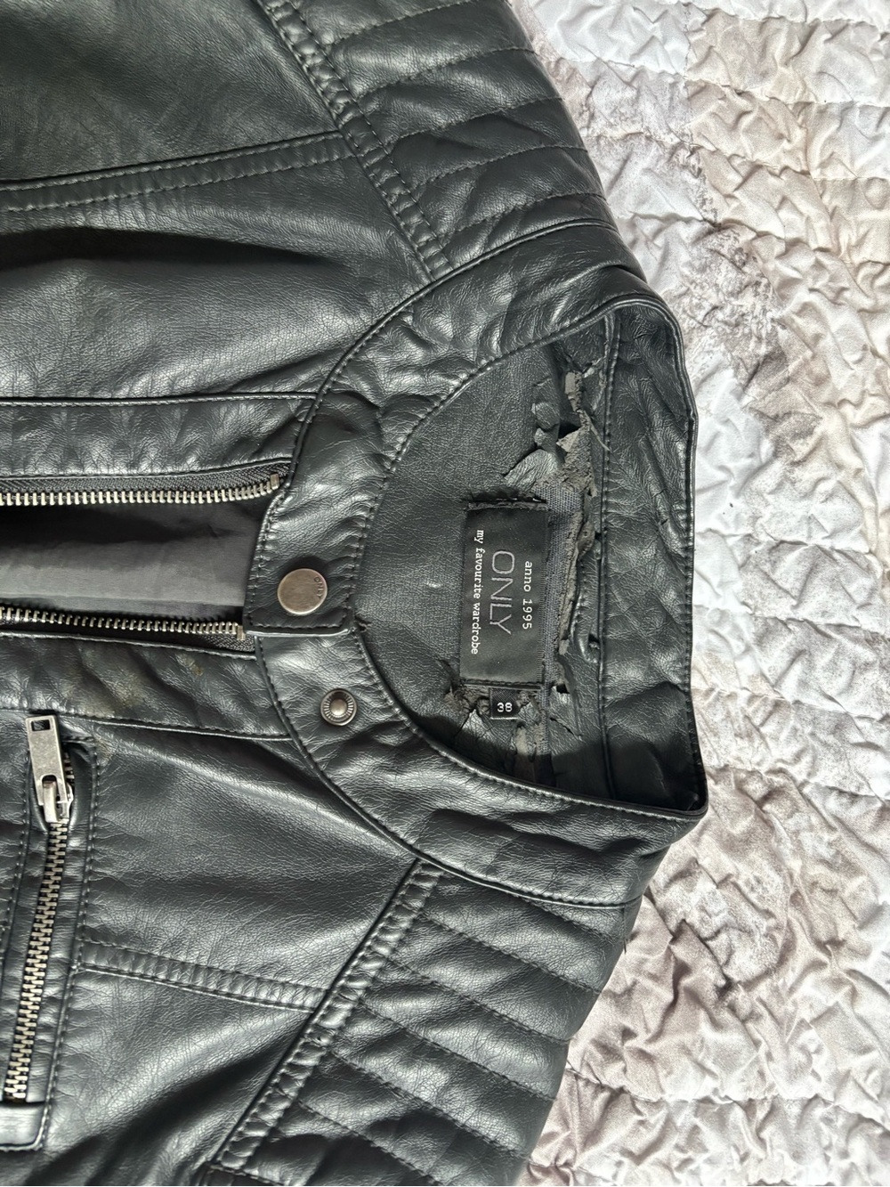 ONLY Black Faux Leather Moto Jacket with Quilted Shoulders - Picture 2 of 3